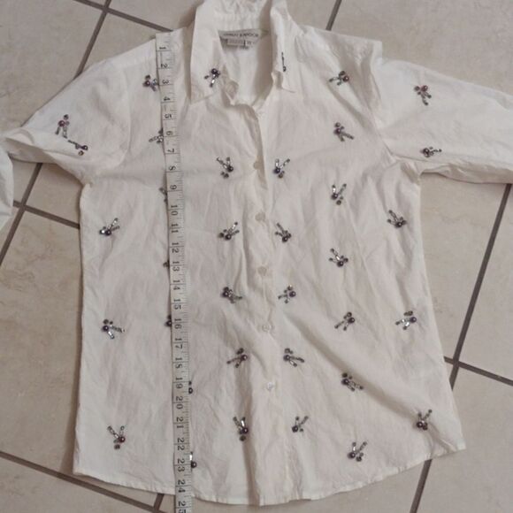 Dhruv Kapoor beaded buttondown long sleeve cotton shirt white Anthropologie XS - Picture 5 of 12
